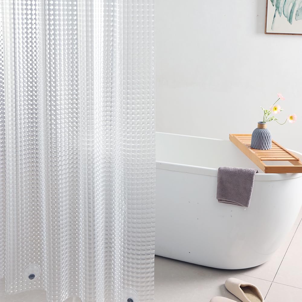 Short Shower Curtain Liner 54 Inch Length, 8G Heavy Duty EVA Plastic Bathroom Shower Liners for Walk in tub with 3 Magnets, 72x54 inch, Square Pattern