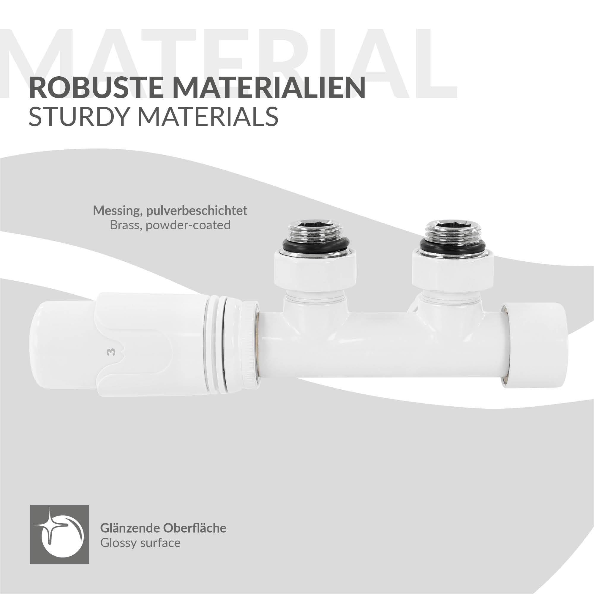 ECD Germany Valvola Termostatica Radiatore Set di Collegamento Termostato per Termosifoni e Scaldasalviette 50mm Bianco Collegamento Centrale a Muro Testa Termostatica Rubinetto Valvola per Radiatori