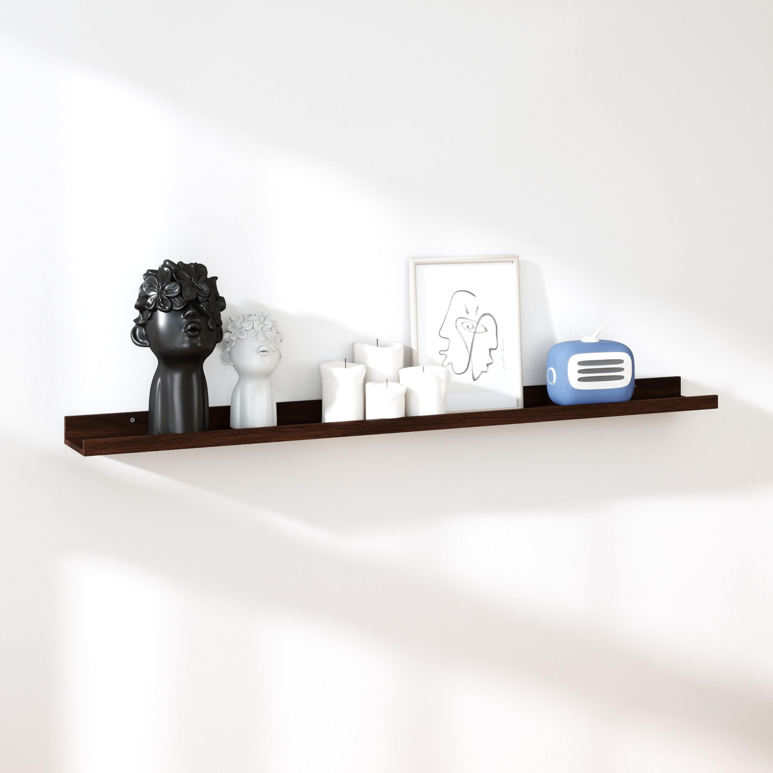 RICHER HOUSE Black Floating Shelves for Wall Set of 1, 120 CM Wood Floating Shelves Modern for Photo Ledge Display, Wall Decor, for Room Decor, Living Room, Bedroom, Bathroom, Kitchen, Laundry