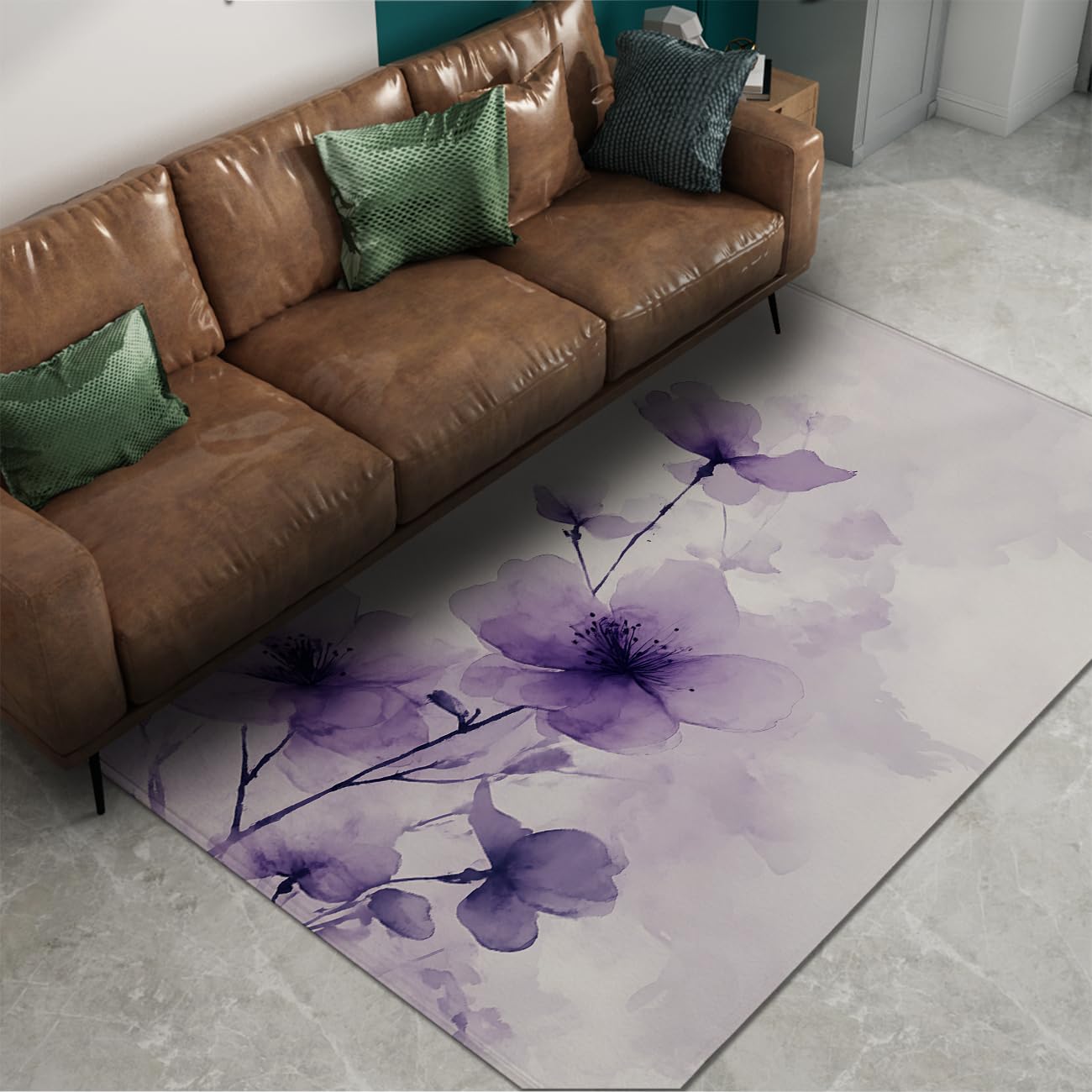 Tapis de Bureau Antidérapant 180x200 avec Motif Lavande