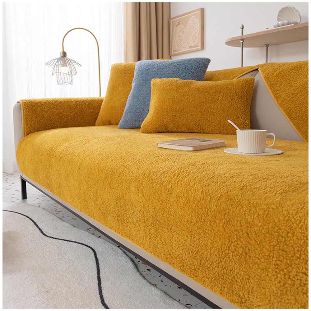 Axroad Mall Super Soft Sofa Slipcover Corner 1/2/3/4 Seater Cover, Universal Non Slip L Shape Couch Cushion Cover Warm Sherpa Fabric Furniture Protector Sofa Cover for Living Room (Yellow, 70 * 70cm) — image 1