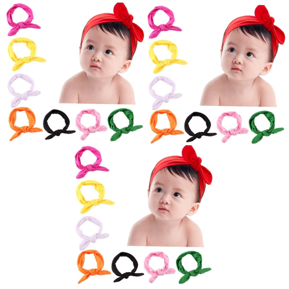 MAGICLULU 24piezas Elásticas De Lazo Para Bebés De Turbante Orejas De Conejo Rojo Verde Rosa Naranja Accesorios Para Recién Nacidos y