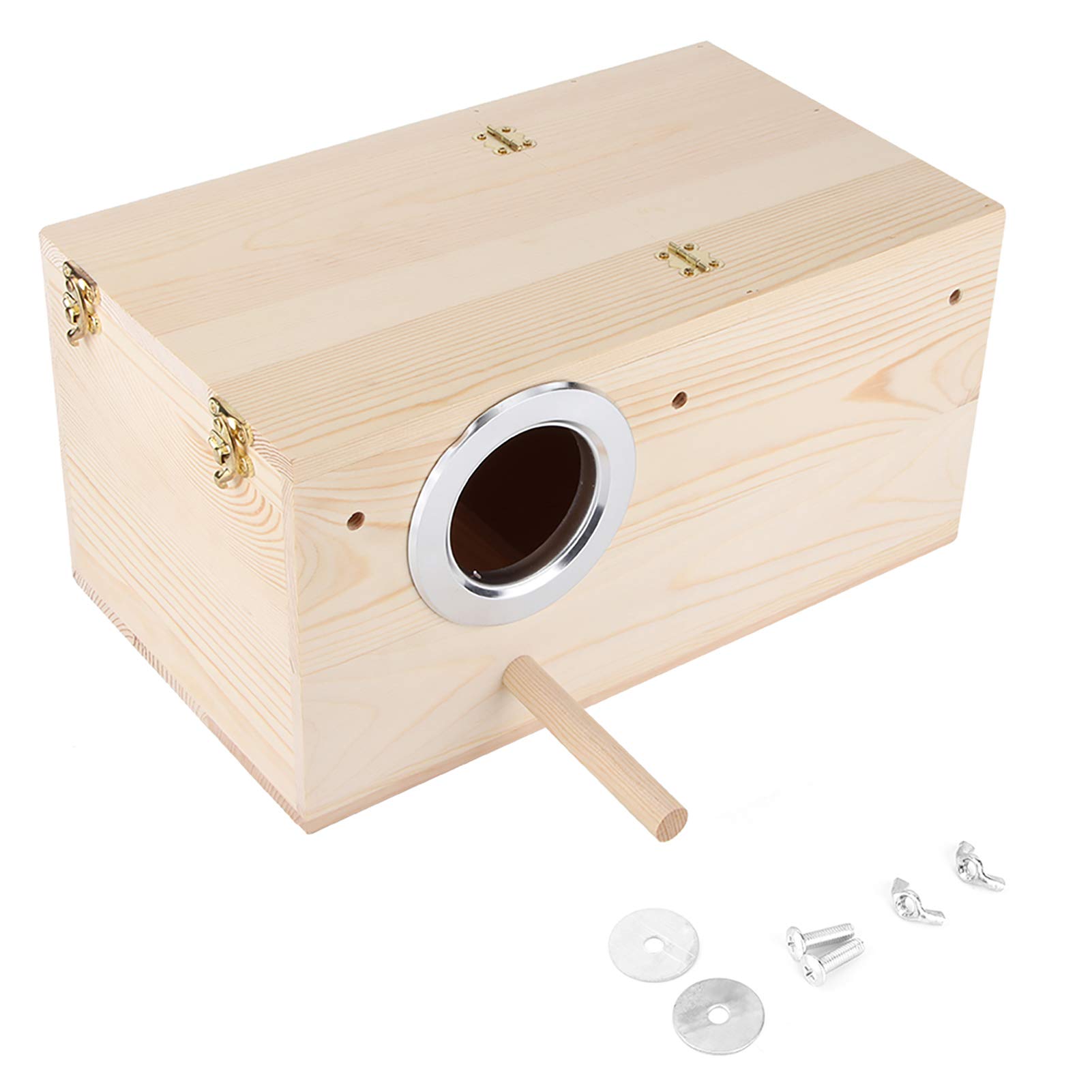 Sittich Nistkasten 34 x 19,5 x 17 cm Natürliche Vogel Zuchtbox Holz Haustier Zuchtbox Käfig Vogelhaus Papageien Paarungsbox mit Ständer für Fink, Kanarienvogel, Sperling