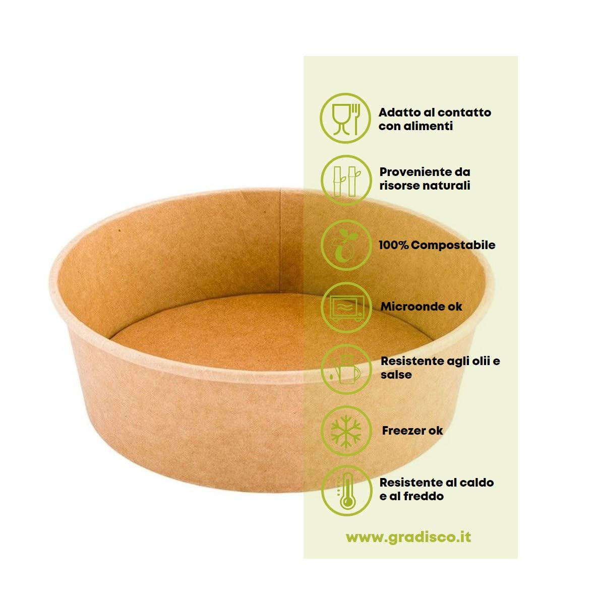 Ciotole Insalatiere Poke USA E Getta Avana 750 ml Biodegradabili Compostabili + 50 Coperchi RPET Riciclabili