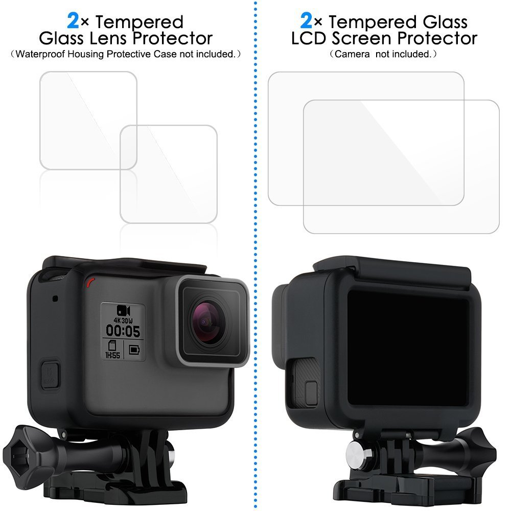 HERO7 Windscreen Foam + Glass Screen Protector + Lens Cap Cover