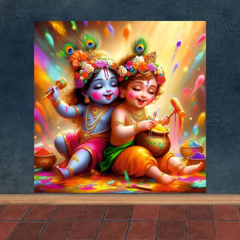 Image of British Terminal Cute little Bal Gopal Baby God Krishna| Kanha Ji | Laddu Lord Makhan Chor Painting Religious Poster for Pregnant Women for wall (matt thin vinyl,sticker,multicolor,unframed)| bj342