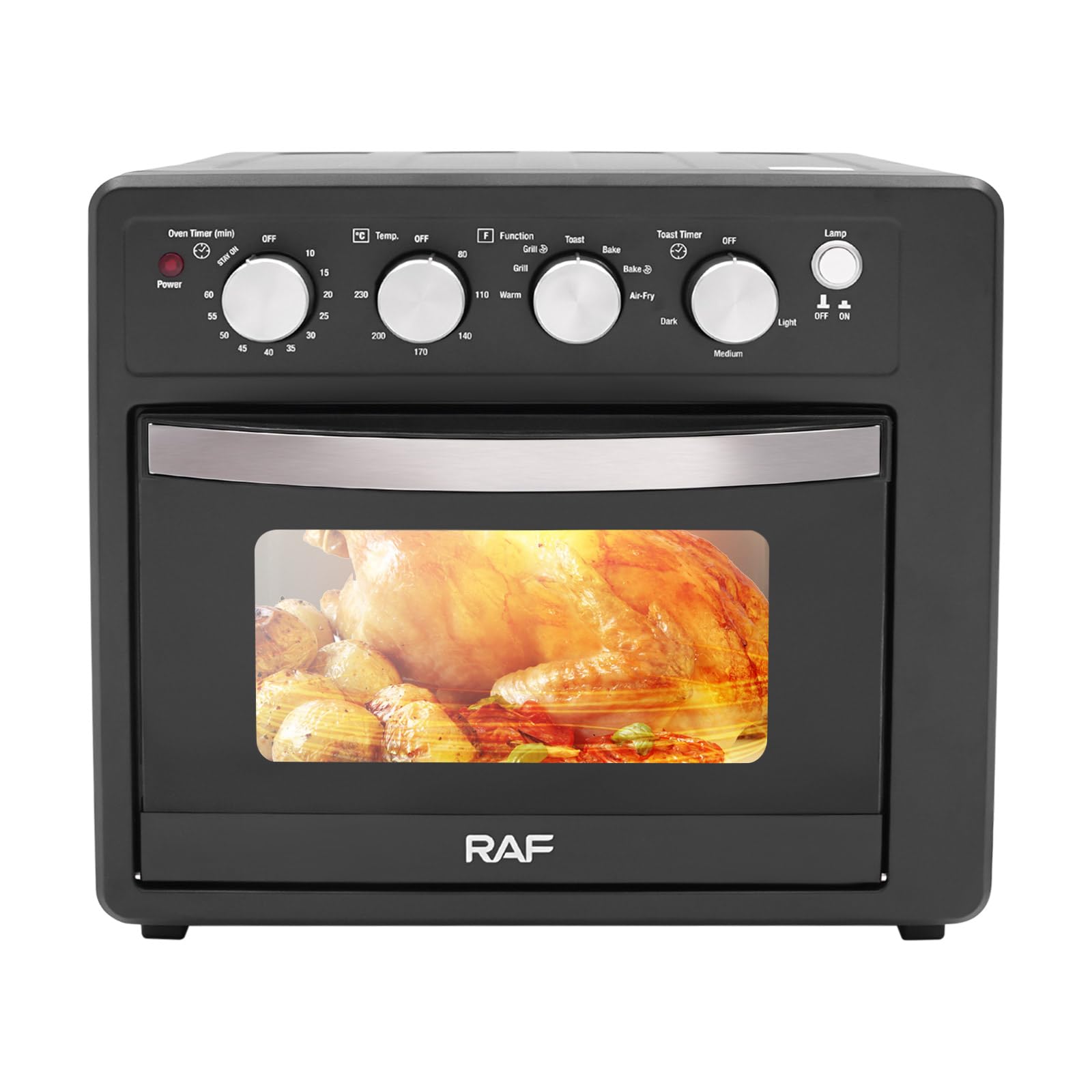 Mini four à pizza avec chaleur tournante, 25 l, électrique, 1700 W, 80-230 °C, minuterie 10-60 min, éclairage intérieur, chaleur de voûte/de sole, verre visible, noir