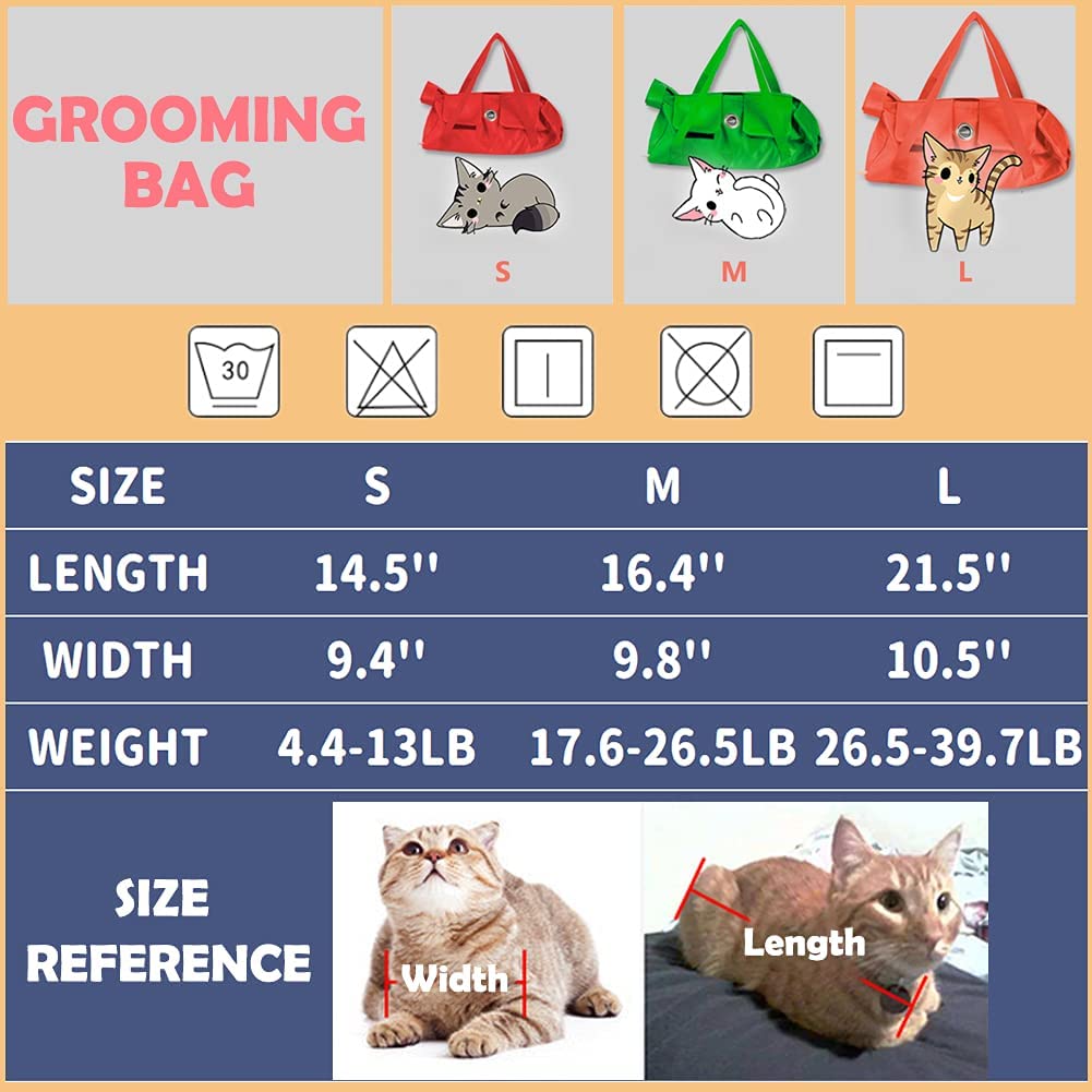Kukaster - Borsa per la cura degli artigli e delle unghie, per la cura degli artigli, anti-graffio, per esami medici di gatti (verde-m)