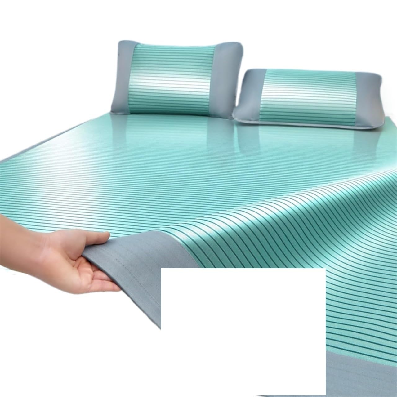 Ice Silk Cooling Bed Sheet, Ice Silk Cooling Sleeping Mat Set With 2 Pillowcases Foldable Multicolor Multiple Sizes(Green,200x220cm)