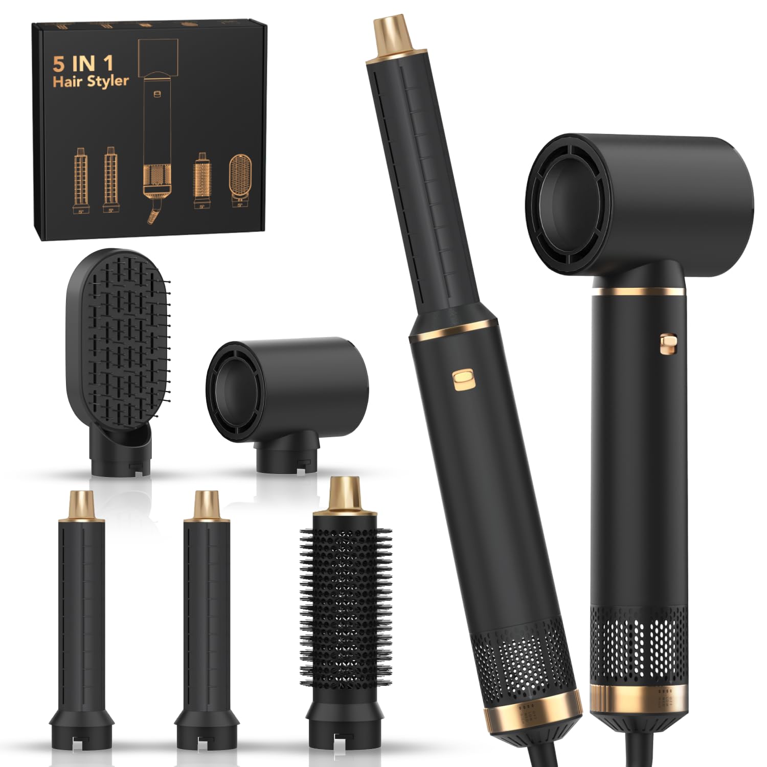 magic styler Air Styler 5 in 1 Ultimate Set for Perfect Styling Curling and Drying with 200 Millions Negative Ionic Hair Styler with Hair Dryer Brush, Hair Dryer, Curling Wands for Womens Hair Styling