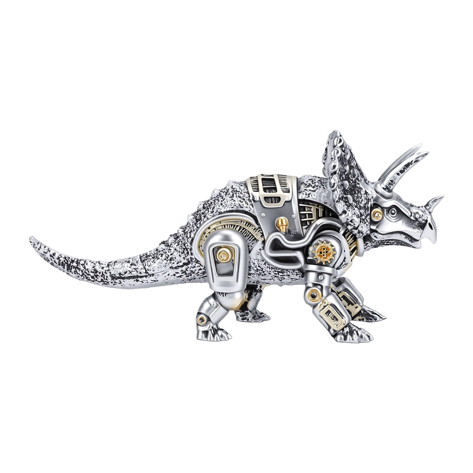 AUNMAS Steampunk Mechaniczny Robot Dinozaur Model z Żywicy Ręcznie Malowany Vintage Utleniony Ozdoba dla Fanów Vintage Maszyn i Kolekcji Steampunk (Mechaniczny Triceratops)