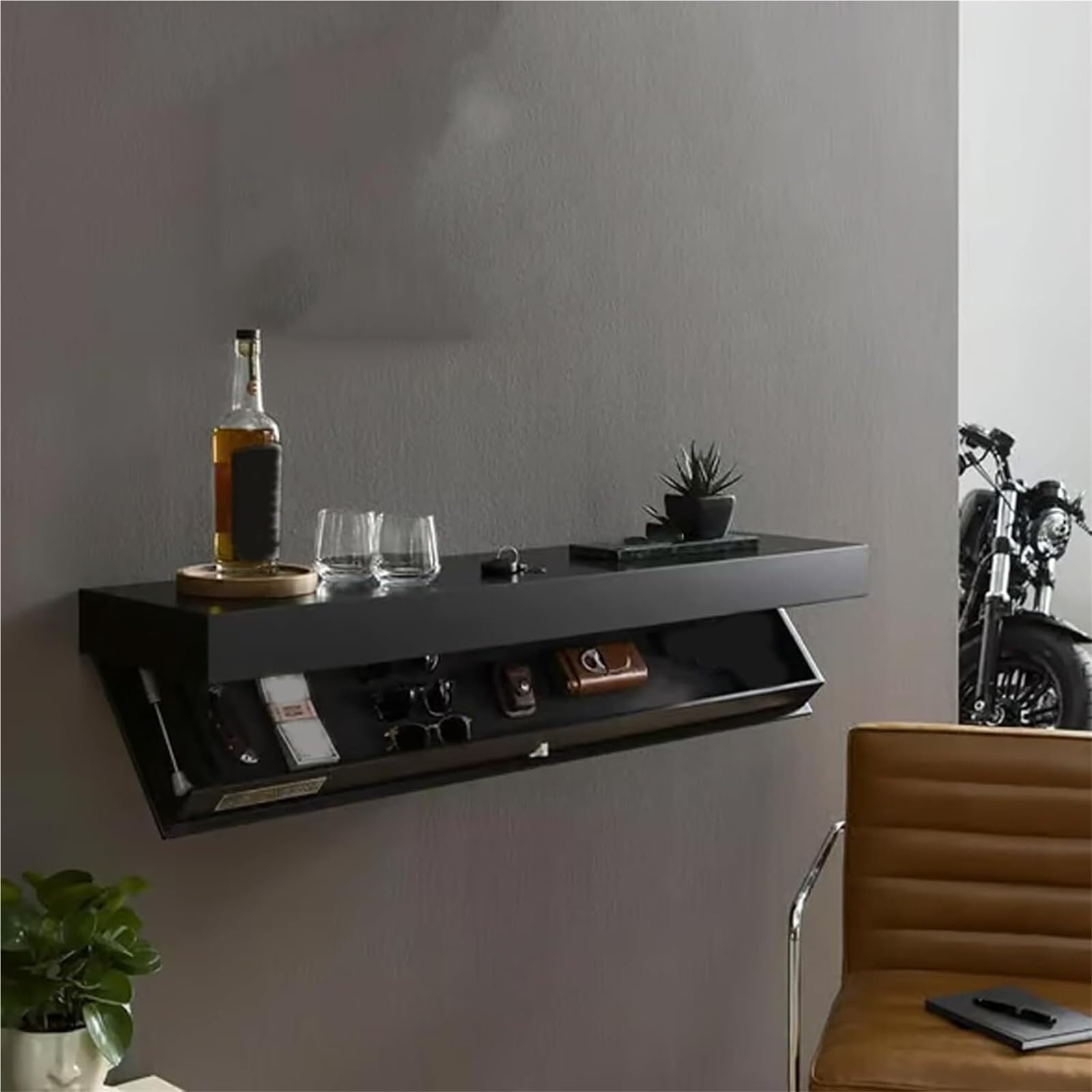 Mensola da parete con scomparto nascosto, elegante soluzione galleggiante per soggiorno o ufficio, organizer per cassetti segreti in elegante finitura nera