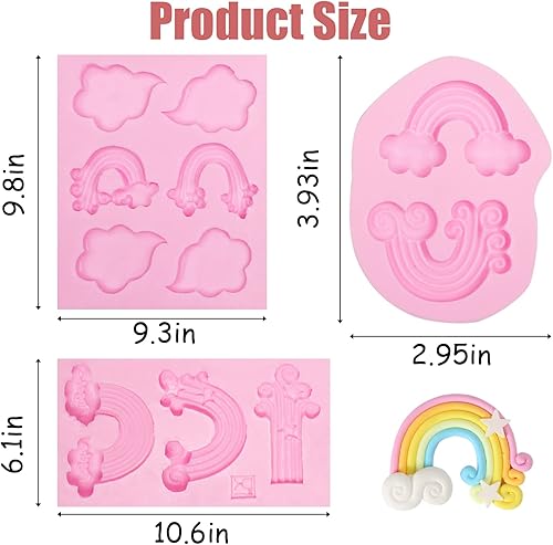 Miniatura 3 de Moldes de fondant de nube, 3 unidades, molde de silicona arcoíris para decoración de pasteles de chocolate, dulces, azúcar, cupcakes, decoración de