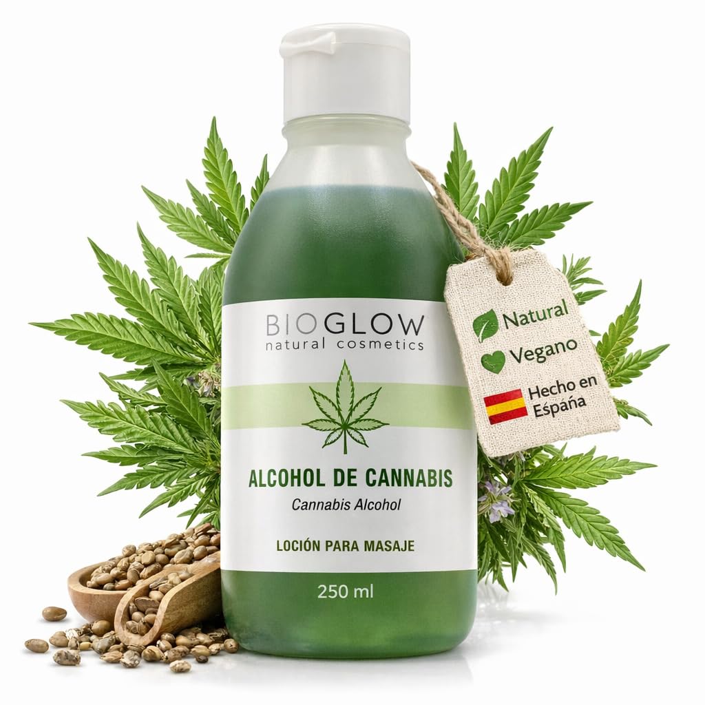 Alcohol de Cannabis Natural 250 ml – Tónico Corporal para Masaje Relajante y Calmante Muscular, Estimula la Circulación, Efecto Refrescante, Ideal para Piernas y Pies Cansados, Uso Diario