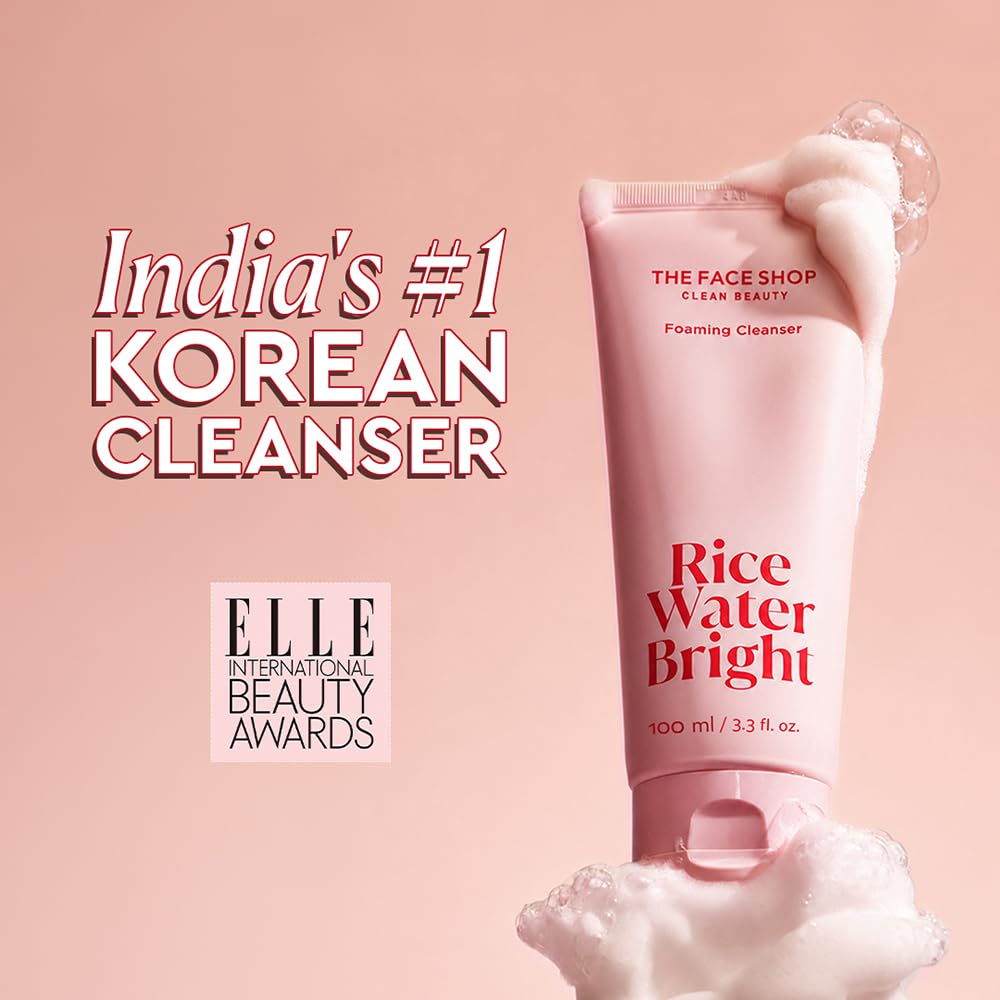 The Face Shop Rice Water Bright Foaming Face Wash 100ml | Face Wash for Glowing Skin | Cleanser for Uneven Skin Tone | Korean Skin Care, For Oily skin 1
