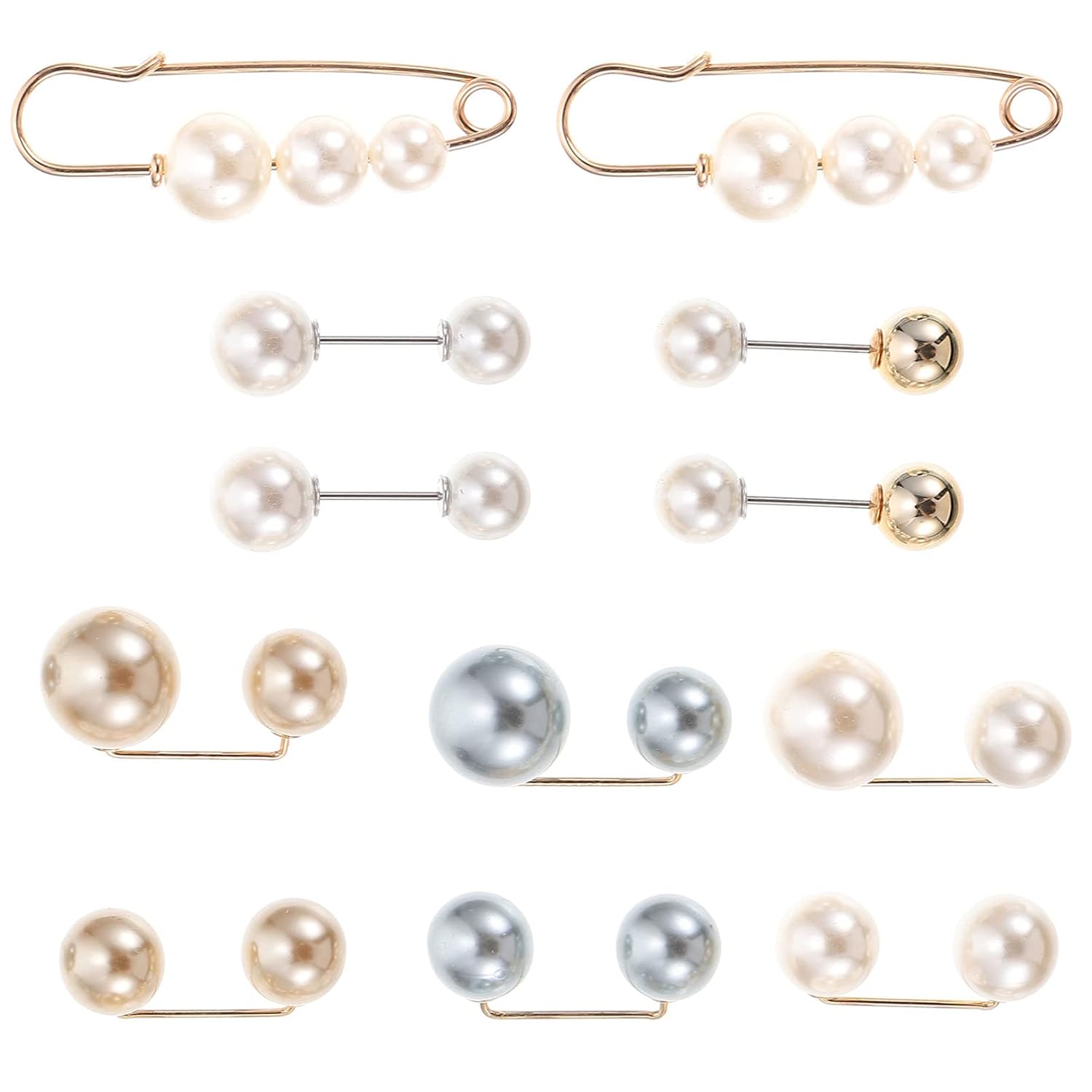 HEALLILY 12pcs Pearl Brooch Pins Neckline Safety Pins Shirt Dress Clip