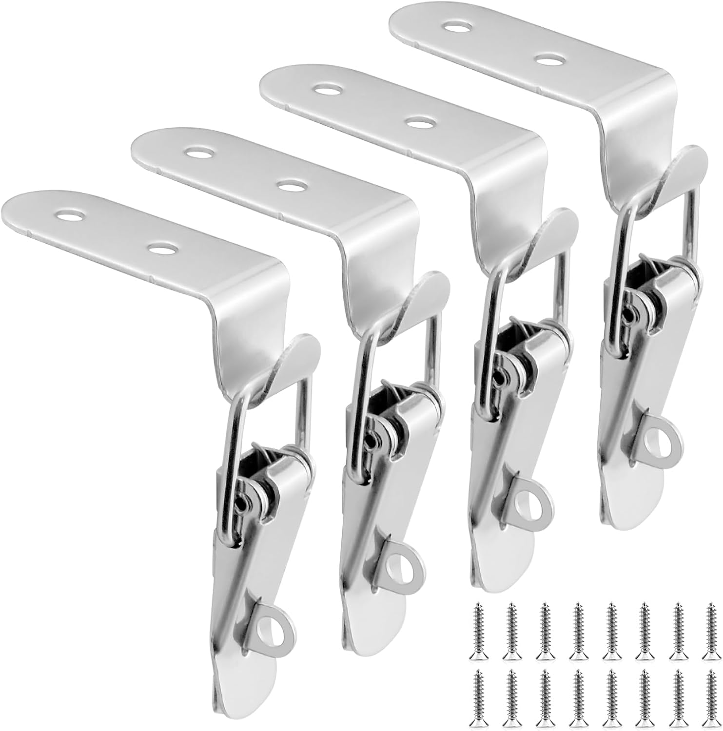4PCS 90-Degree Angle Latch, Stainless Steel Corner Latch with Keyhole, Tool Box Hood Clasp Buckle Lock Latch with Screws for Case Box Closet