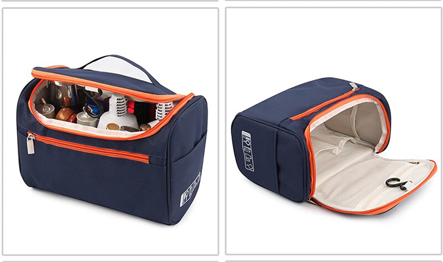 Spefez Cosmetic Bag Double Layer Makeup Bag Organizer for Travelling Polyester Fabric Toiletry Bag and Multiuse for Women and Men,Blue