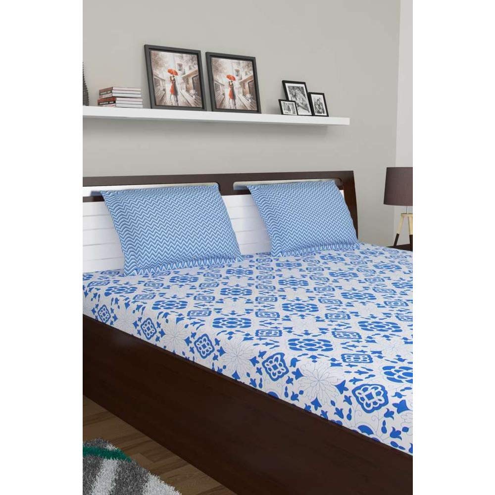 HomeStop Portico Printed Double Bed Sheet with 2 Pillow Cover (Assorted