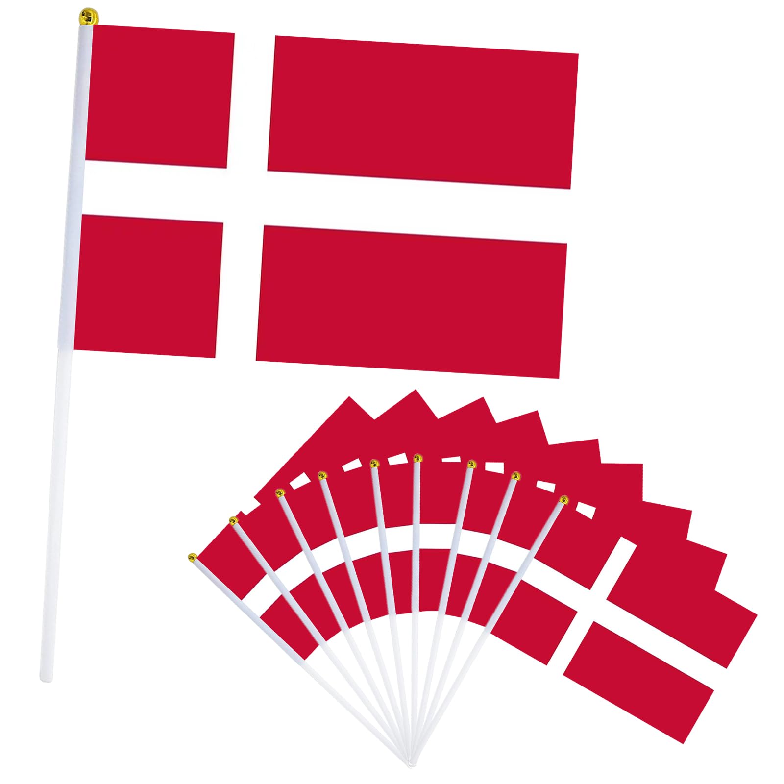 10Pcs Denmark Flags for Fifa World Cup Football 2026 Decorations, 14X21cm Mini Denmark Flag, Small Dannebrog Flags on Sticks, Hand Held Flag for Eurovision Euro Football Street Party Décor — image 1