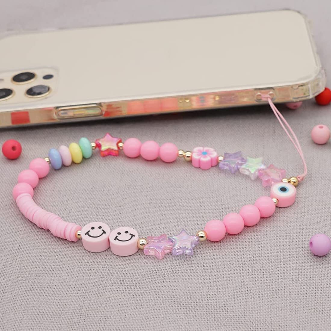 Lot De 2 Cordons Pour Téléphone Portable - Perles Courtes - Avec Chaîne