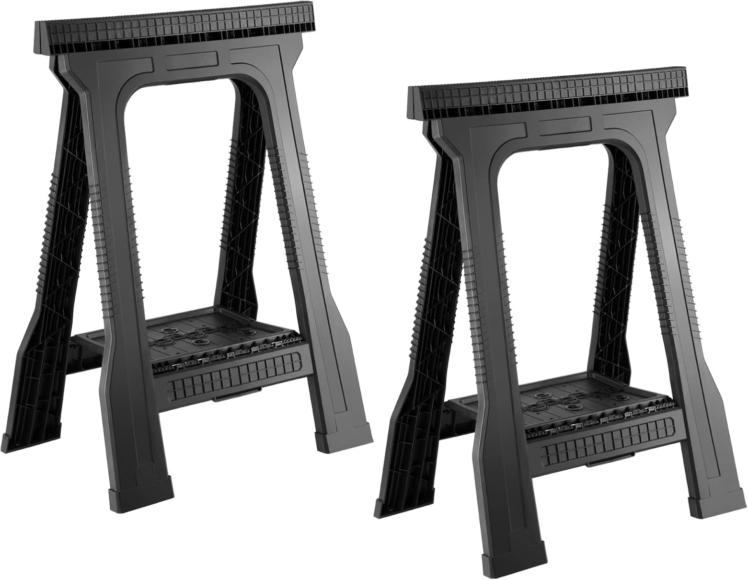 EHHLY Folding Heavy Duty Saw Horses 2 Pack, 1000 LBS Weather Resistant Plastic Sawhorse with Built-in Shelf, Non-Slip Rubber Feet, Folds to 2 Inch Thick for Easy Carry