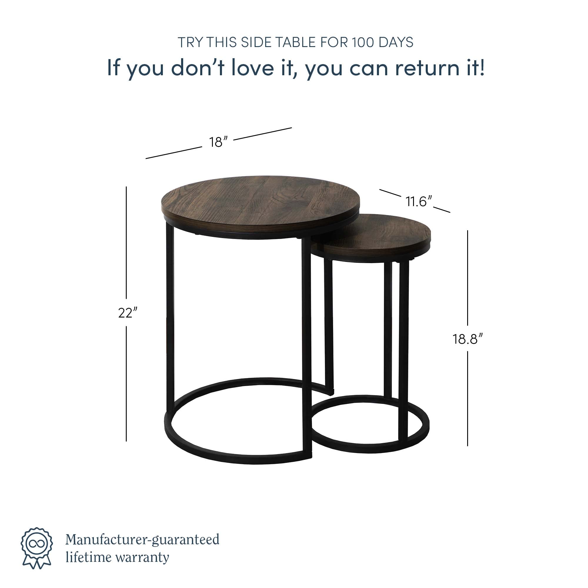 Nathan James Lula Nesting Round Side Set of 2, Accent End Table for Living Room with Wood or Marble Finish Tabletop and Metal Base, Nutmeg/Black