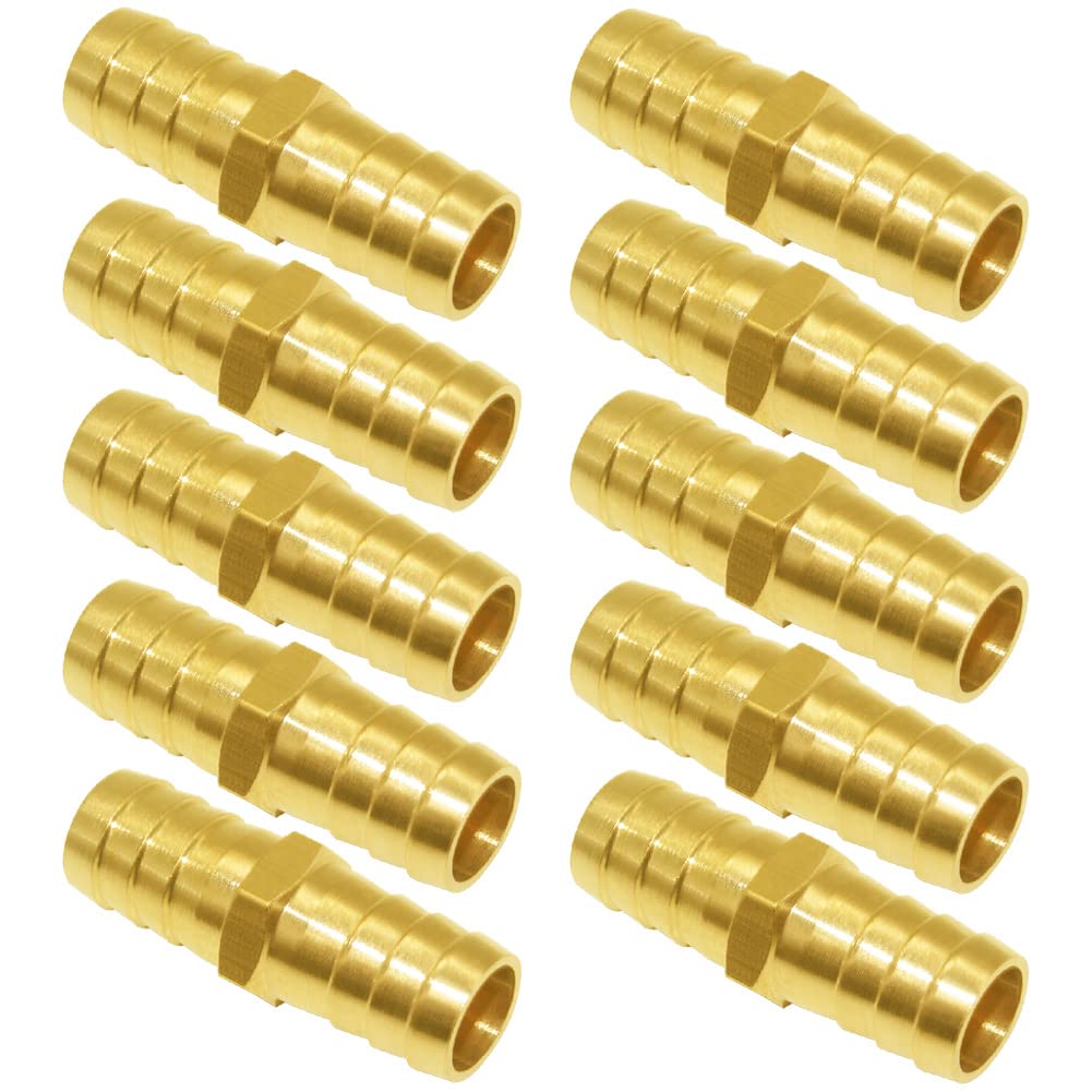Joywayus 5/8" ID Hose Barb Hex Union Brass Fitting Water/Fuel/Air (Pack of 10)
