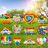 Blosssound 12 Pcs Gay Pride Yard Signs Love Is Love Lawn Decorations with Stakes Pride Month Outdoor Signs Rainbow Heart Lgbtq Yard Decor for Outdoor Party Supplies Gay Garden Decor