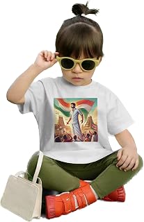 Veztyle Fashion Kids T-Shirt, White, Cotton, Vijay with India Flag Design Print, Crew Neck, Half Sleeve, Unisex Regular Fi... Price In India