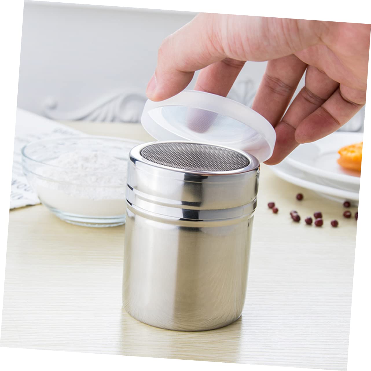 Stück Gewürzstreuer Im Glas, Pulverbehälter, Zuckerstreuer, Edelstahlstreuer, Gewürztöpfe, Streuerflaschenbehälter, Feinmaschiger Streuer, Salzstreuer Aus Stahl, Dichtes -As Shownx3pcs-Lx3pcs