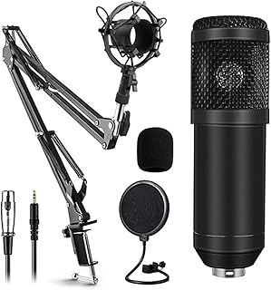 Sound Card Kit Microphone Kits With Live Sound Card(Optional),Suspension Scissor Arm,Shock Mount And Pop Filter For Studio Recording Studio Setup For Recording Music ( Color : Style A Black , Size : 1