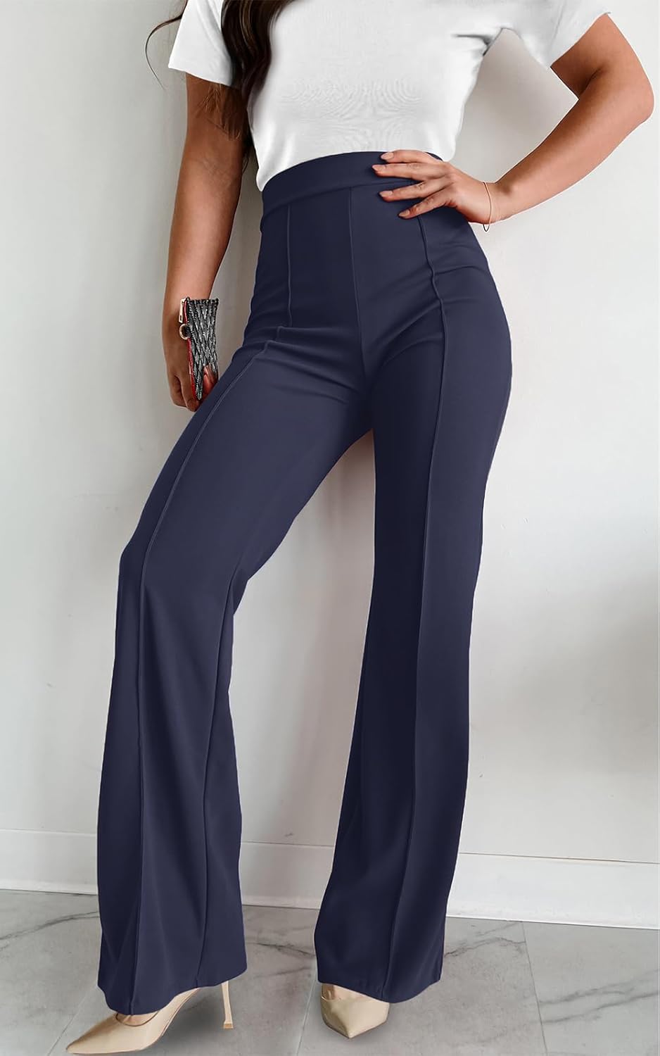 Agenlulu Wide Leg Dress Pants for Women Elastic High Waist Straight Leg Pants Business Casual Pull on Office Work Slacks - Image 4