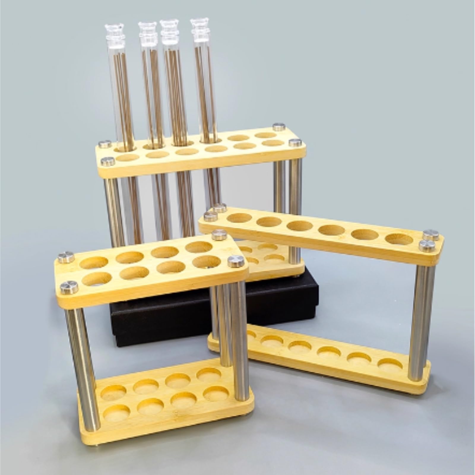 Estante de tubo de prueba de acrílico, Soporte múltiple rectangular de madera for la sala clases tamaños del estante tubos ensayo acero inoxidable(14x7x13cm)