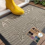 GORILLA GRIP 100% Waterproof All-Season WeatherMAX Doormat US Designed Natural Rubber, Stain and Fade Resistant, Low Profile Indoor Outdoor Door Mats, Easy Clean Patio Mat, 29x17, Sand Beach