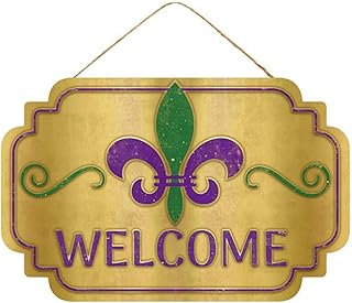 Craig Bachman 12" Festive Wooden Mardi Gras Welcome Sign: Colorful Wall and Door Decoration for Seasonal Celebrations, Perfect as Home Decor or Wreath Accent