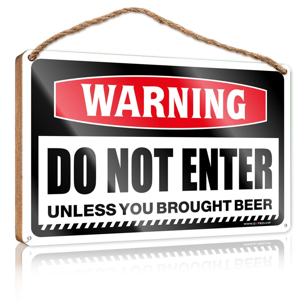 FZFN Hanging Decor Porch Warning Do Not Enter Unless You Brought Beer Wooden Sign Our Home Signs For Home Decor Wood Bathroom Decor(23X35CM)