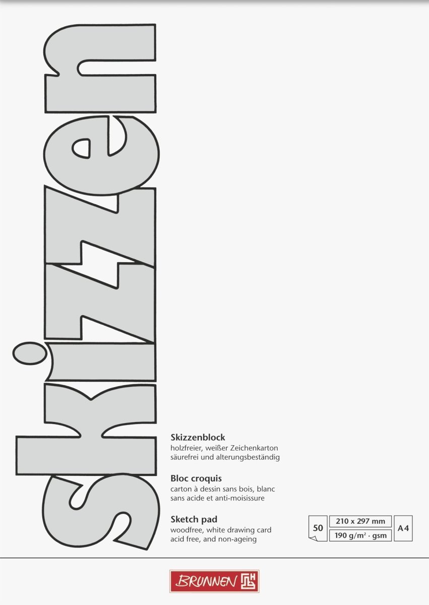 Brunnen 1047455 Zeichen- / Skizzenblock, A4, 190g/m², 50 Blatt (10er Pack)
