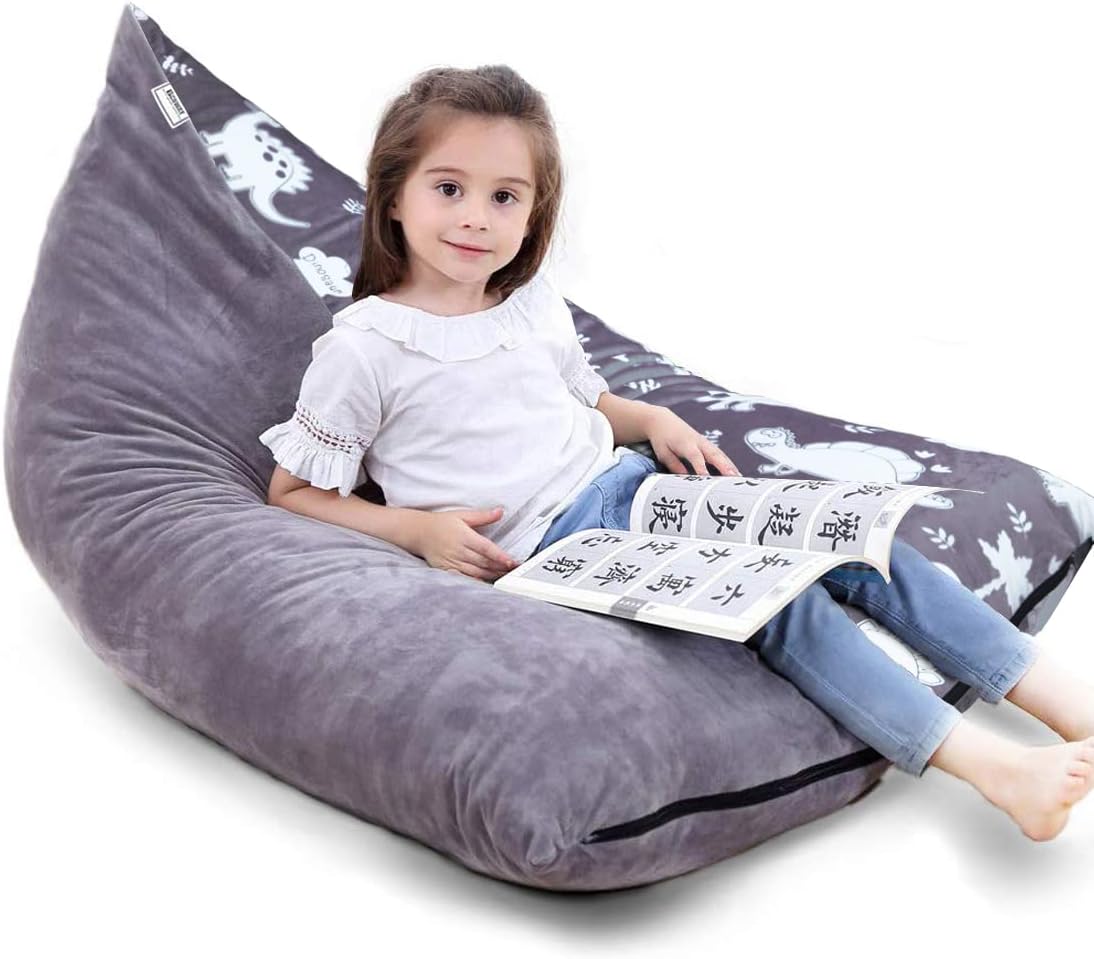 BCHWAY Stuffed Animal Storage Bean Bag Chair Cover | 53" Extra Large Beanbag for Kids and Adults, Plush Toys Holder and Organizer for Boys and Girls | Premium Velvet - Soft & Comfortable (Dinosaurs)