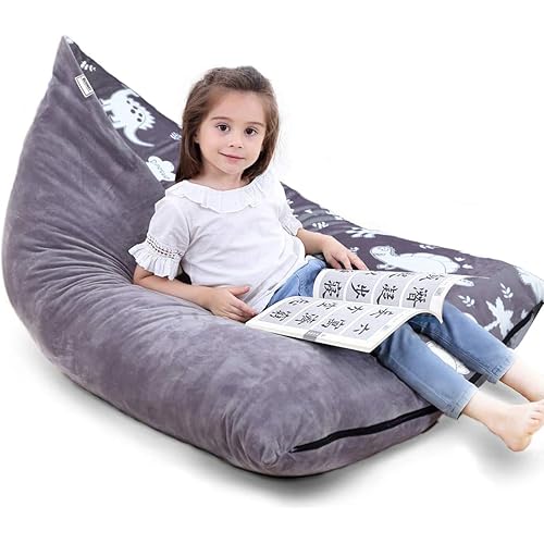 Stuffed Animal Storage Bean Bag Chair Cover | 53" Extra Large Beanbag for Kids and Adults, Plush Toys Holder and Organizer for Boys and Girls | Premium Velvet - Soft & Comfortable (Dinosaurs)