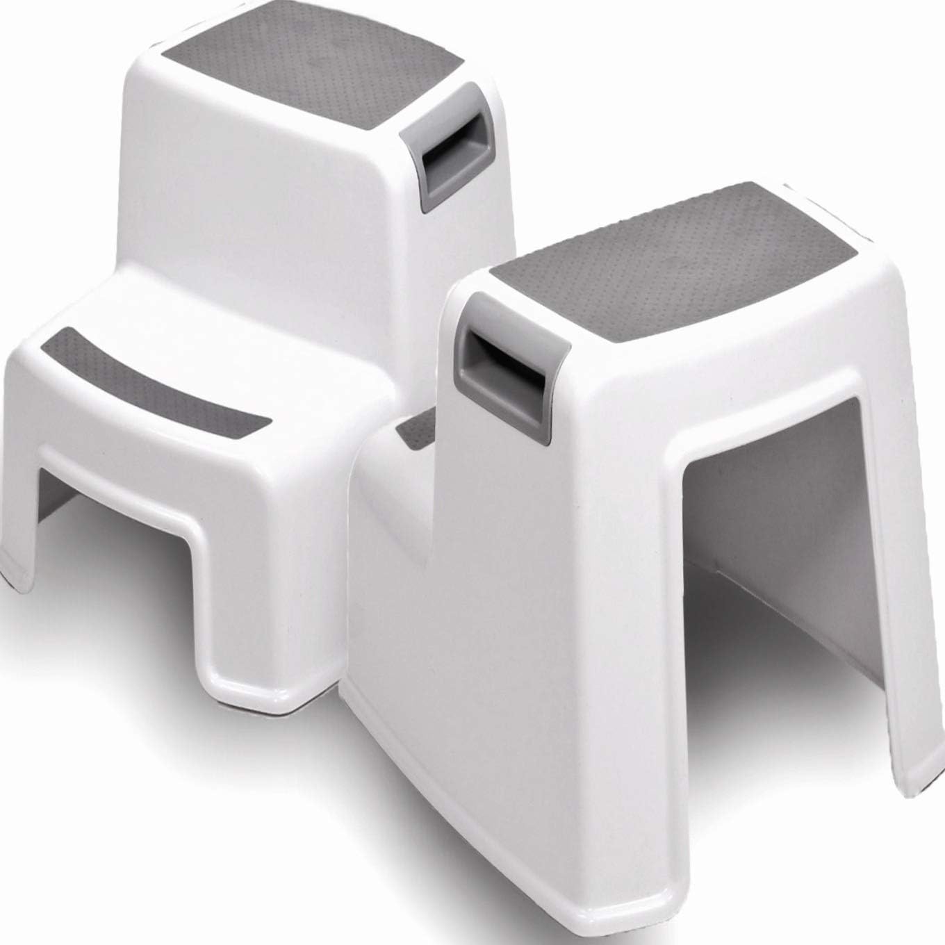 SKYLA HOMES Potty & Sink Training Stairs (2-Pack) - Portable Plastic Nursery Stepping Stools for Bathroom & Kitchen Best for Toddlers or Kids Safe Tile Standing Step Stool Set-of-Two (Gray)