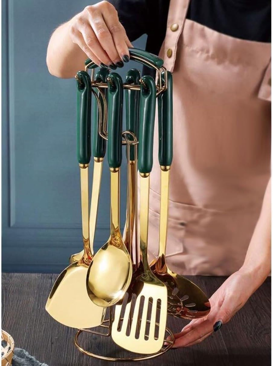 304 Stainless Steel Cooking Spatulas Spoons 7 Pieces Sets Cooking Utensils Draining Spoons Ceramic Gadgets