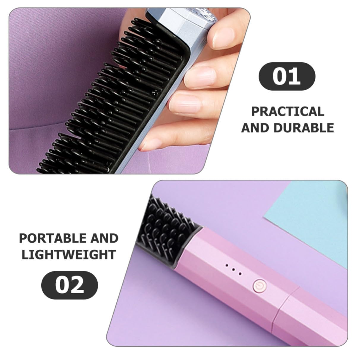 Cepillo Alisador de Cabello Inalámbrico Recargable Calefacción, Plancha Portátil Tipo C Usb, Ligero y Apto para Cabello Rizado y Fino en Festivales