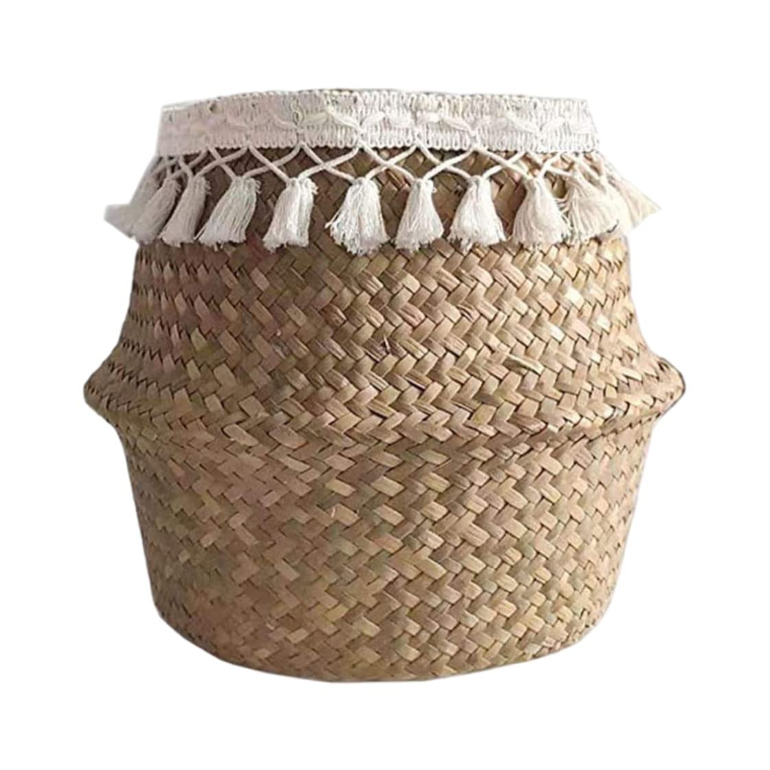 Panier à linge en paille tissée pliable pour organiser jouets et plantes