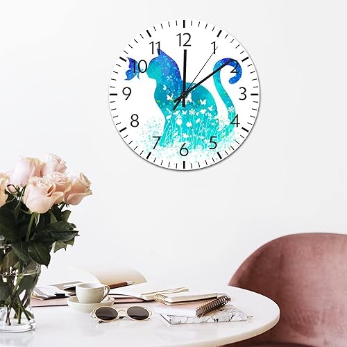Miniatura 5 de ArogGeld Reloj de pared colgante de PVC con diseño de acuarela gato mariposa regalo de gato mamá 10 pulgadas funciona con pilas silencioso sin