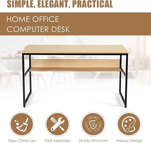 Miniatura 27 de Tangkula Escritorio para computadora de 55 pulgadas con estantería, mesa de escritura de estudio con estante de almacenamiento y marco de metal