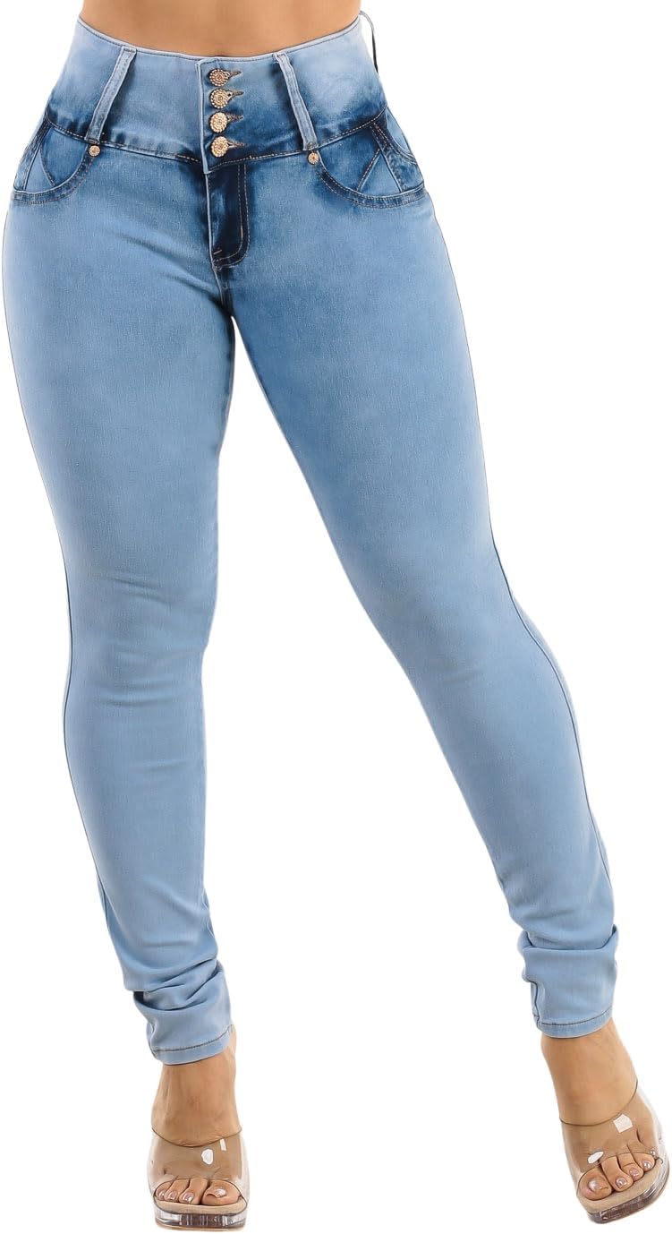 Moda Xpress Women Juniors High Waisted, Mid Rise Butt Lifting Colombian Design Skinny Jeans 10623N - Image 4