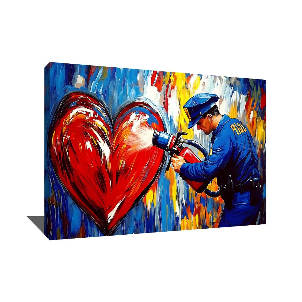 Alessio Cacciatore Quadro Polizia - Street Art Tela grande - Decorazione da parete a forma di cuore - Stampa su tela romantica - Decorazione da parete Street Art - Immagine romantica per camera da