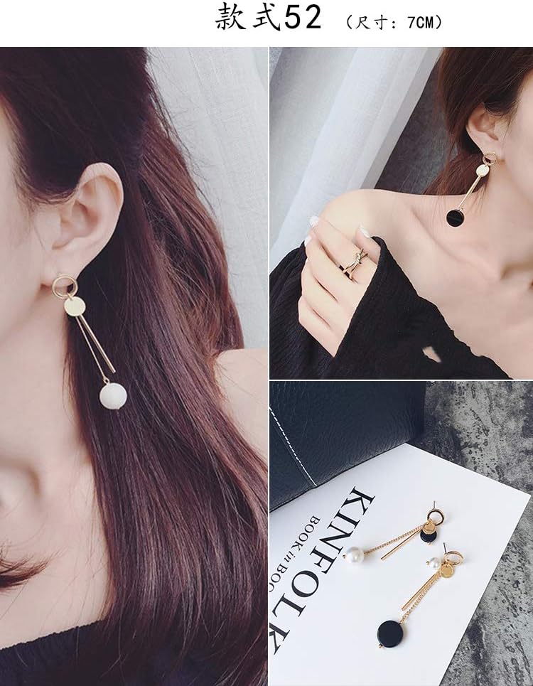 VVSBAOZI Crystal Stud Earrings Korean Hipster Temperament Long Earrings Female Personality Cold Wind Earrings Wild Simple Pendant Earrings, Dark Green 52 ★ Feng Jingsong °
