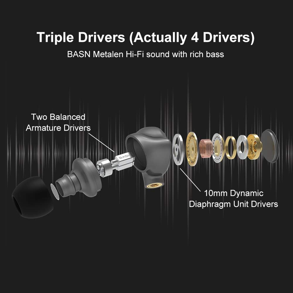 Nеw Arrіvаlѕ BASN Metalen in-Ear Monitors Headphones,Musicians Noise Isolating 4 Drivers IEMs with Deep Bass, Two Detachable MMCX Cables with Case for Singers,Drummers,Bassists(Gray)